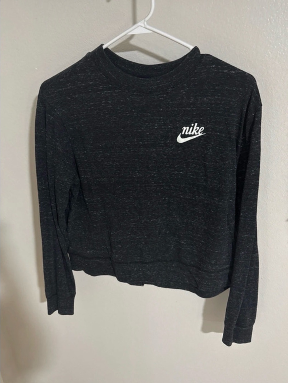 Nike Women's Dark Heather Black Crewneck with White Swoosh
